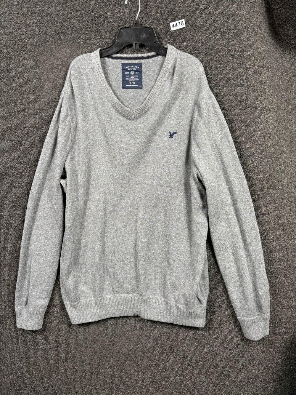 American Eagle Sweater Mens XL Gray V Neck Pullover Lightweight Casual Classic